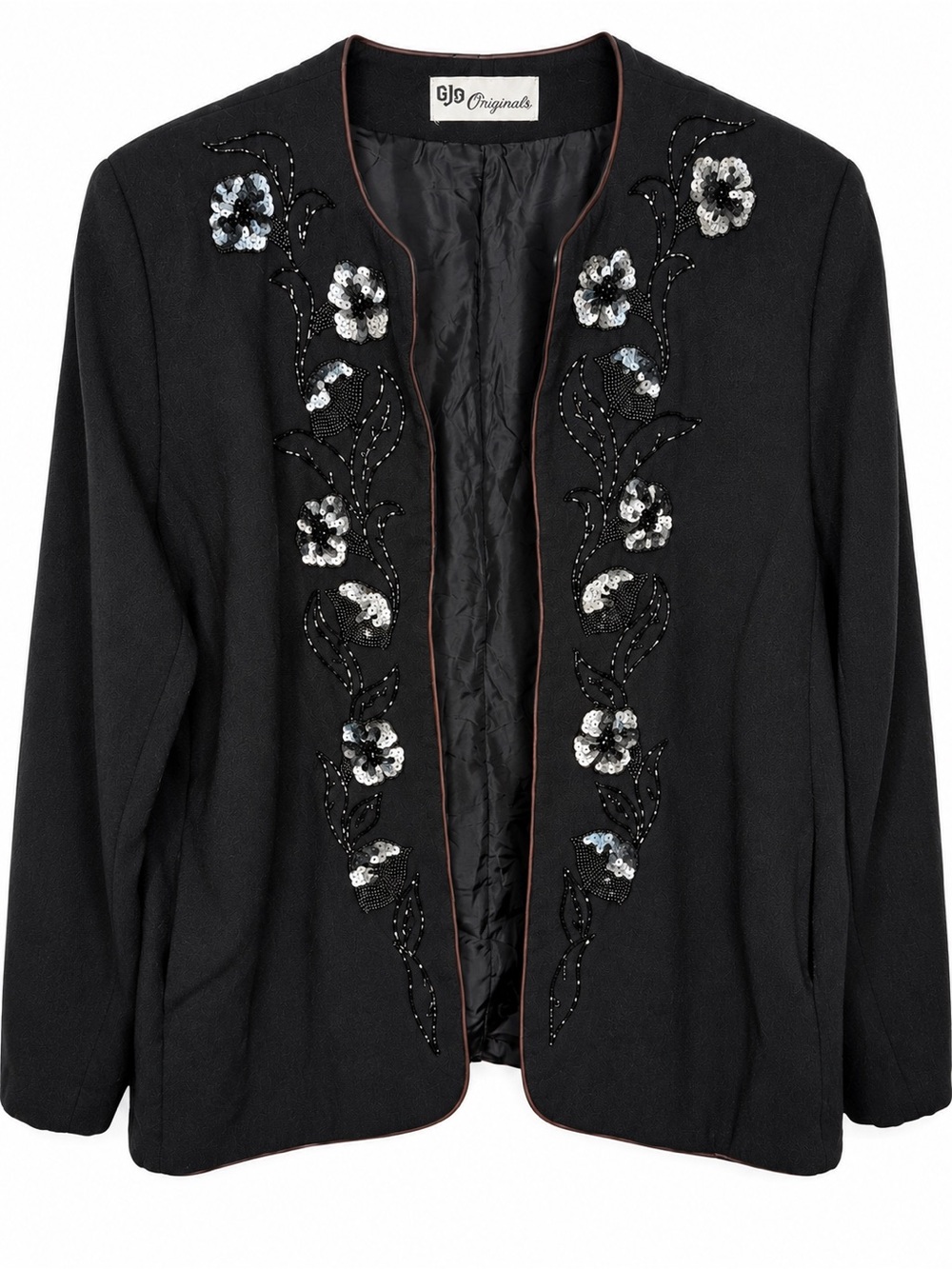 GJG Originals Vintage Black Wool Beaded Sequin Jacket Blazer Size 20 USA